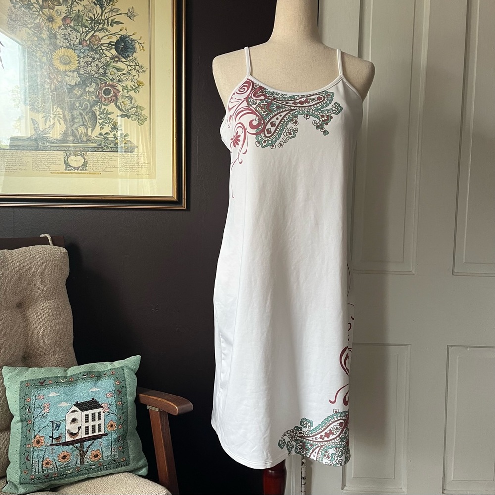 Athleta swim cover up tank dress spaghetti strap white floral boho summer Large